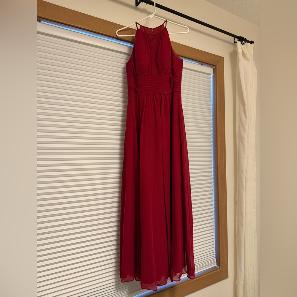 Azazie Red Halter Maxi Gown for Weddings